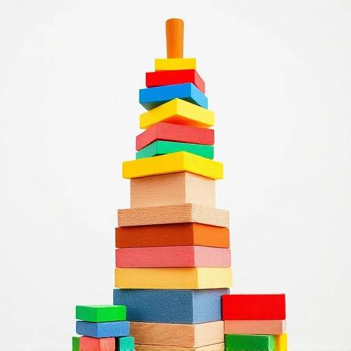 A close-up of colorful building blocks stacked in a tower