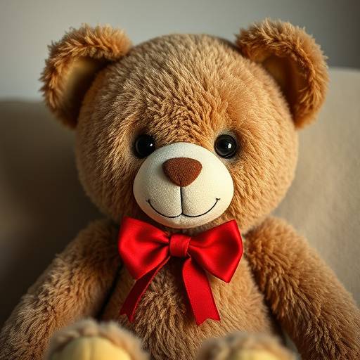 A teddy bear wearing a red bow tie sitting next to a ragdoll