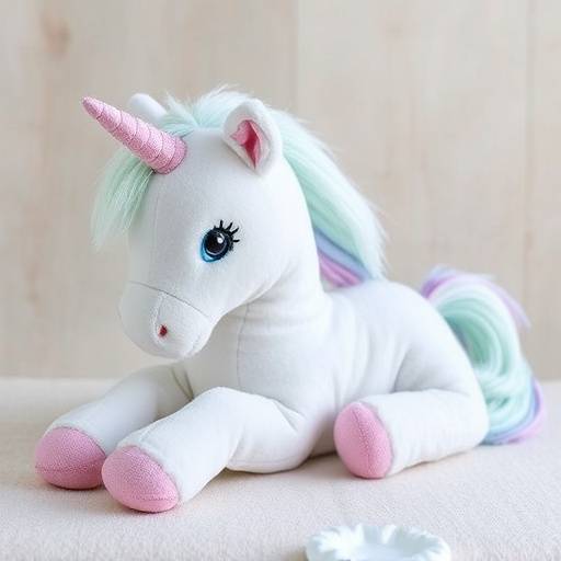 Enchanted Unicorn Plush lying down, showcasing its cuddly size and shape