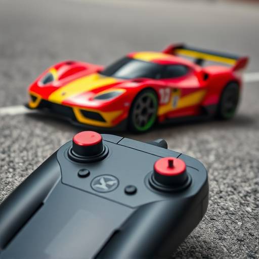 Remote control race car in bright red and yellow colors